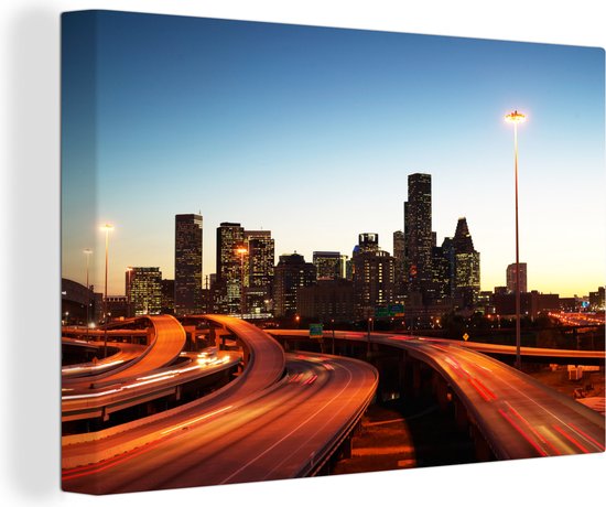 Tableau sur toile Soirée - Houston - Highway - 90x60 cm - Décoration murale