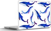 Laptop sticker - 17.3 inch - Illustratie met een patroon van blauwe walvissen op een witte achtergrond - 40x30cm - Laptopstickers - Laptop skin - Cover