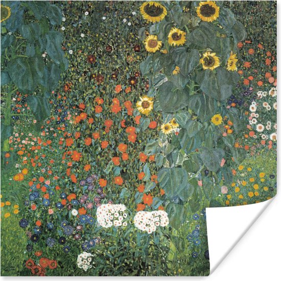 Poster Boerderijtuin met zonnebloemen - schilderij van Gustav Klimt - 50x50 cm