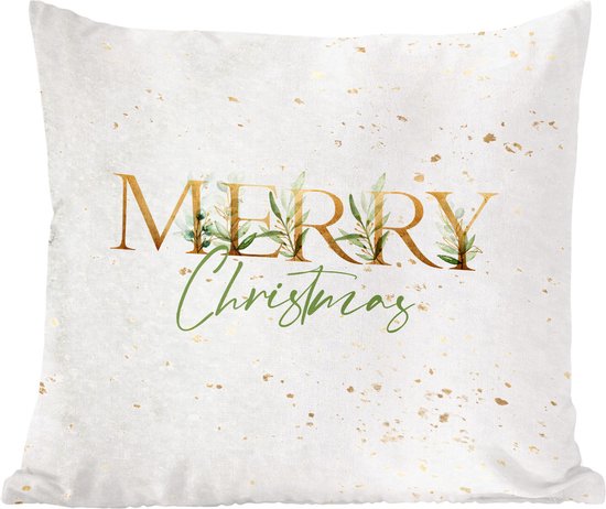 Sierkussens - Kussentjes Woonkamer - 60x60 cm - Merry Christmas - Kerst - Spreuken - Quotes - Goud - Kerstversiering - Kerstdecoratie voor binnen - Woonkamer