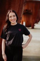 T-SHIRT VELVET PINK HEART BLACK (S)