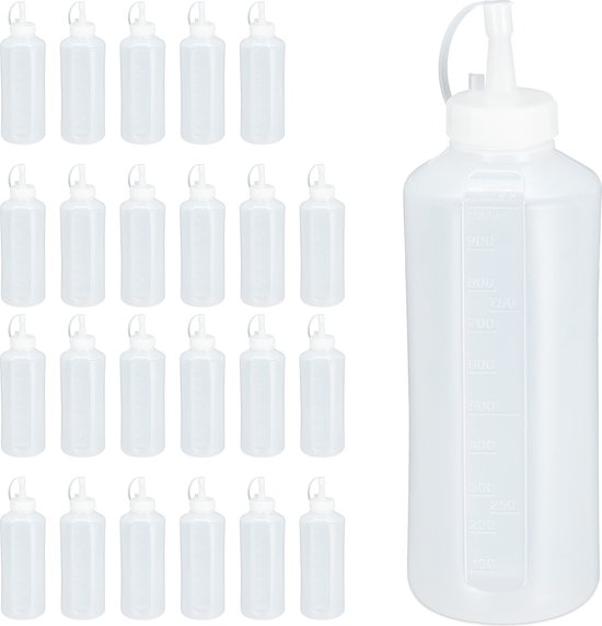Relaxdays 24x flacon souple transparent - bouteille de sauce en plastique -  ensemble