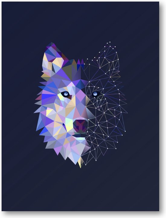 Abstracte Wolf - 30x40 Poster Staand - Minimalist - Dieren