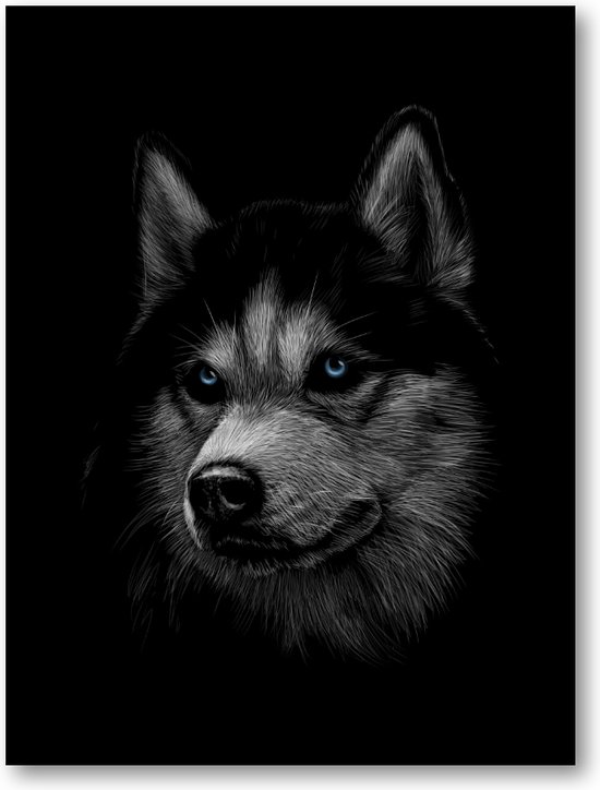 Siberische husky met blauwe ogen - 30x40 Forex Staand - Dieren