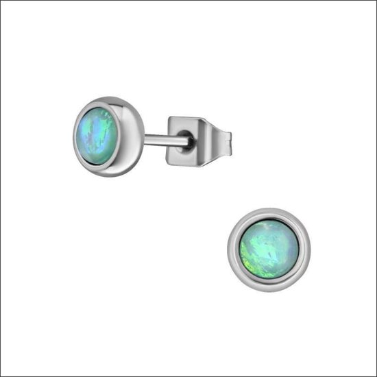 Aramat jewels ® - Zweerknopjes opaal mint zilverkleurig chirurgisch staal 5mm dames groen