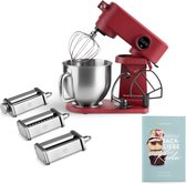 Springlane Keukenmachine Karla 800 W - 5,2L - Deegmachine - Kneedmachine - RVS Mengkom Rood incl. Pastamaker Opzetstuk