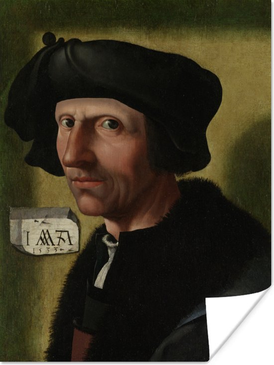 Poster Portret van Jacob Cornelisz van Oostsanen - Schilderij van Jacob Cornelisz. van Oostsanen - 120x160 cm XXL