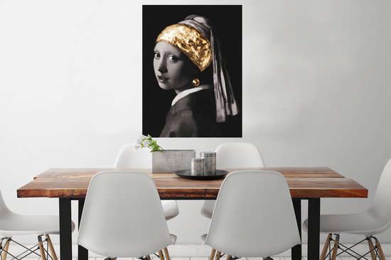 Affiche Fille avec une boucle d'oreille en perle - Vermeer - Or - 60x80 cm