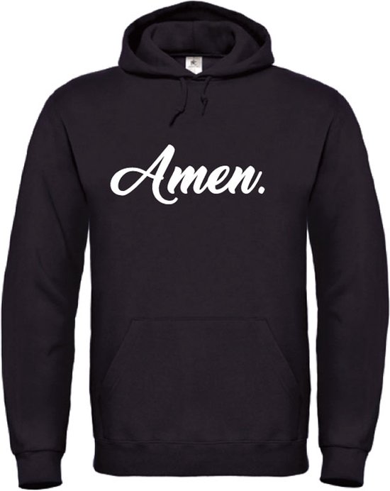 Kerst hoodie zwart M - Amen - wit - soBAD. | Kersttrui soBAD. | kerstsweaters volwassenen | kerst hoodie volwassenen | Kerst outfit | Foute kerst truien