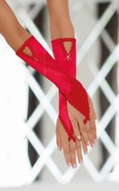 SoftLine spannende satijnen handschoenen met kanten afwerking en glimmende sieraden – Rood One size