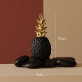 Ananas Kunst - Keramiek - Zwart Goud - maat S 15X7 CM - Decoratie Woonkamer - Woonaccesoires
