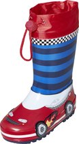 Playshoes - Regenlaarzen voor kinderen met trekkoord - Raceauto - Rood/blauw - maat 27EU