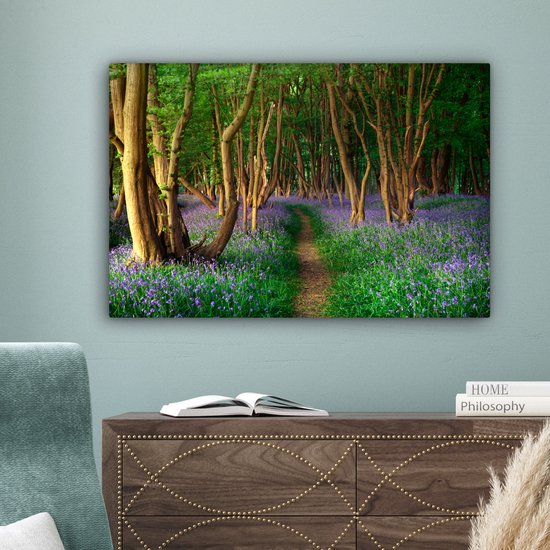 Peintures sur toile - Forêt - Chemin - Fleurs - 150x100 cm - Décoration murale