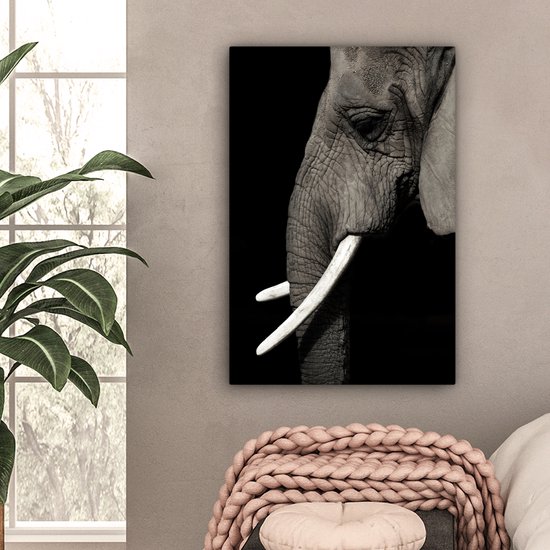 Tableau Toile Éléphant - Animal - Défense - 60x90 cm - Décoration murale