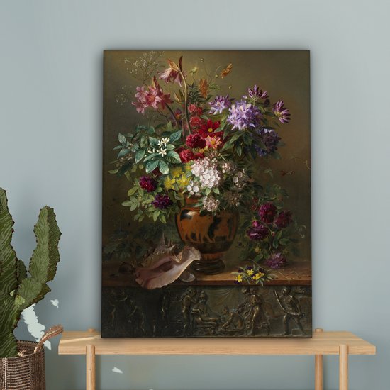 Vase peint à la main, magnifique peinture de fleurs, grand tableau