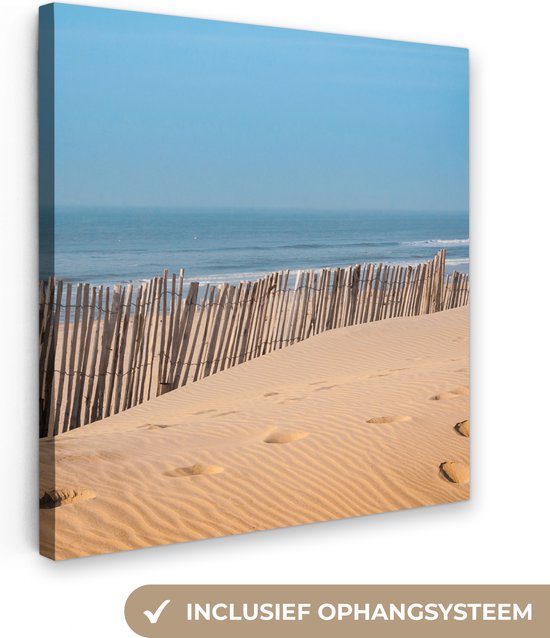 Canvas Schilderij Strand - Zee - Palen - 20x20 cm - Wanddecoratie