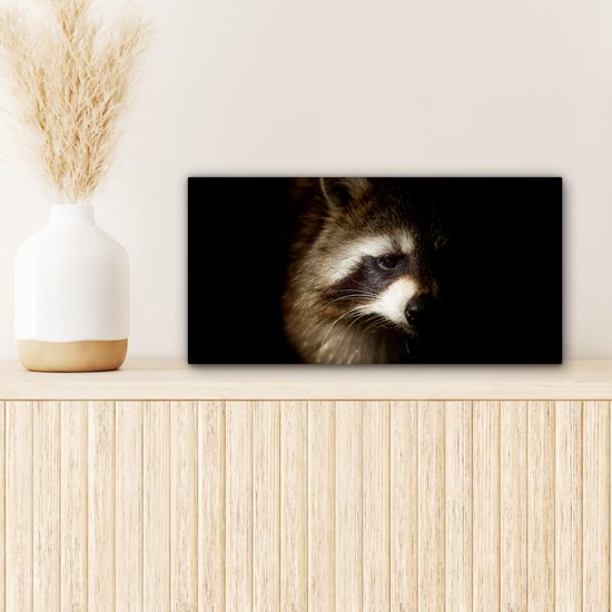 Tableau Peinture Raton Laveur - Animaux Sauvages - Zwart - 40x20 cm - Décoration murale