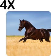 BWK Luxe Placemat - Gallopperend Paard in het Gras - Set van 4 Placemats - 40x40 cm - 2 mm dik Vinyl - Anti Slip - Afneembaar
