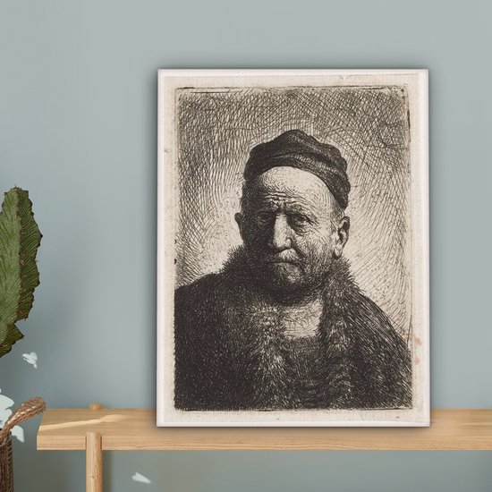 L'homme à la calotte - Peinture de Rembrandt van Rijn Toile 30x40 cm - petit - Tirage photo sur toile (Décoration murale salon / chambre)
