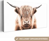 Schotse hooglander - Koe - Dieren - Canvas - 40x20 cm - Wanddecoratie