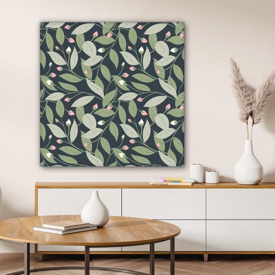Tableau sur toile Fleurs - Feuilles - Motifs - 90x90 cm - Décoration murale