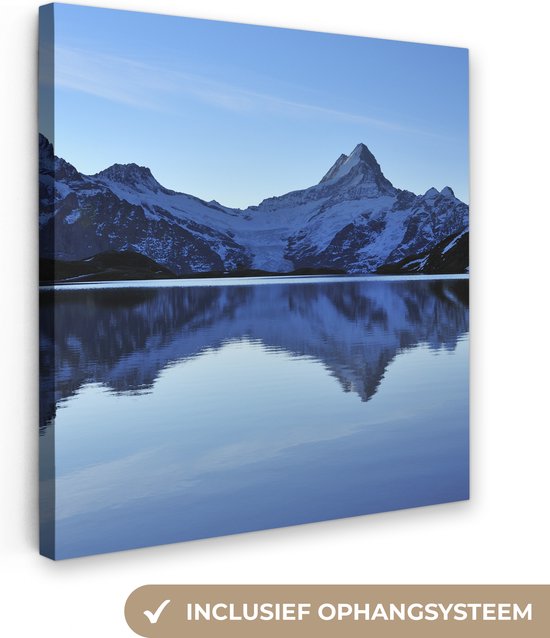 Canvas Schilderij Alpen - Berg - Water - Sneeuw - 90x90 cm - Wanddecoratie