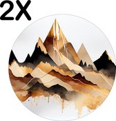 BWK Luxe Ronde Placemat - Getekende Art - Bergen - Set van 2 Placemats - 40x40 cm - 2 mm dik Vinyl - Anti Slip - Afneembaar