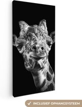 Canvas Schilderij Giraffe - Dier - Zwart - Wit - 20x40 cm - Wanddecoratie