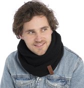 Knit Factory Coco Gebreide Colsjaal - Ronde Sjaal - Nekwarmer - Wollen Sjaal - Zwarte Colsjaal - Dames sjaal - Heren sjaal - Unisex - Zwart - One Size