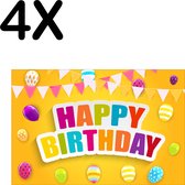 BWK Textiele Placemat - Happy Birthday - Vlaggen - Balonnen - Set van 4 Placemats - 45x30 cm - Polyester Stof - Afneembaar