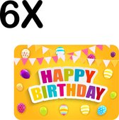 BWK Stevige Placemat - Happy Birthday - Vlaggen - Balonnen - Set van 6 Placemats - 40x30 cm - 1 mm dik Polystyreen - Afneembaar