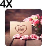 BWK Luxe Placemat - I Love Mom - Moederdag - Rozen - Set van 4 Placemats - 40x40 cm - 2 mm dik Vinyl - Anti Slip - Afneembaar