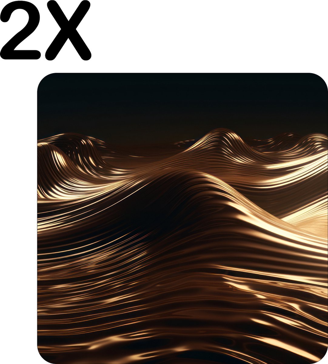 BWK Flexibele Placemat - Gouden Golven - Set van 2 Placemats - 40x40 cm - PVC Doek - Afneembaar