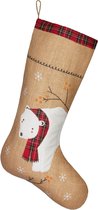 BRUBAKER Kerstsok om te Vullen en op te Hangen - 52 cm Grote Kerstsok van Jute - Kerstdecoratie - Kerstsokken voor Kerstmis - Christmas stocking - Kerst Versiering - IJsbeer met Sjaal