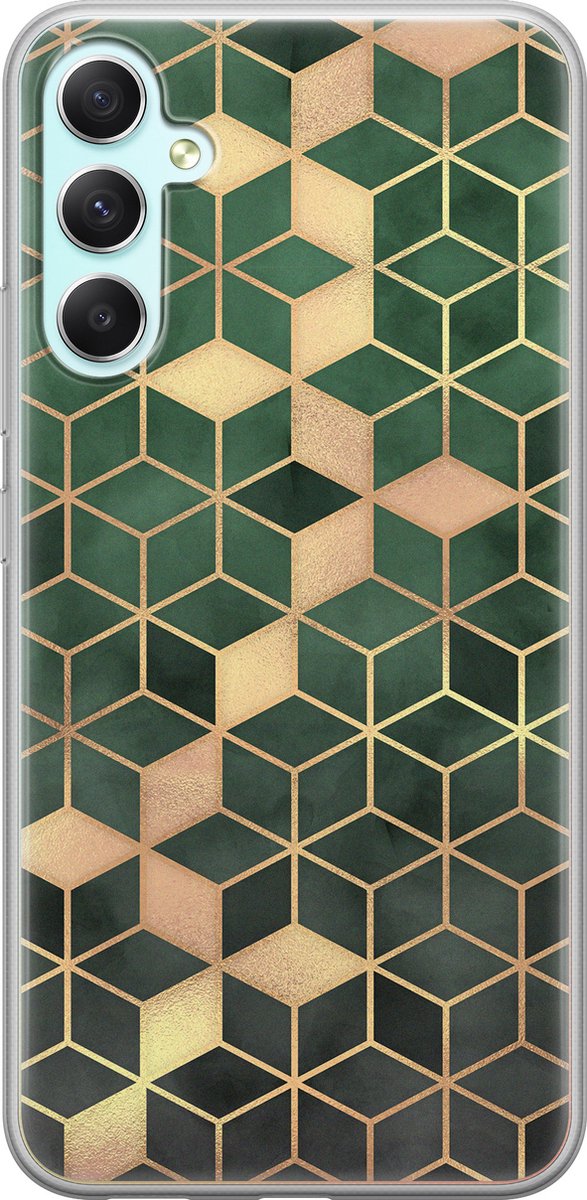 Leuke Telefoonhoesjes - Hoesje geschikt voor Samsung Galaxy A34 - Groen kubus - Soft case - TPU - Print / Illustratie - Groen