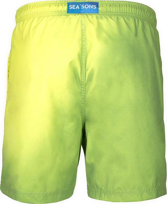 Achterkant zwemshort in een groene tot gele gradiënt, met SEA'SONS logo.