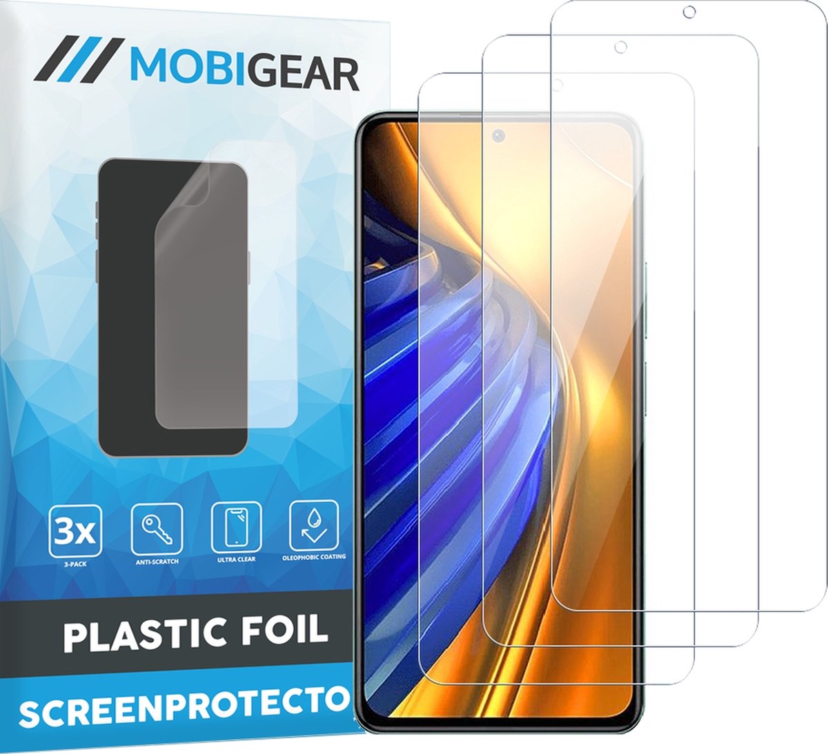Mobigear Screenprotector geschikt voor POCO F4 | Mobigear Screenprotector Folie - Case Friendly (3-Pack)