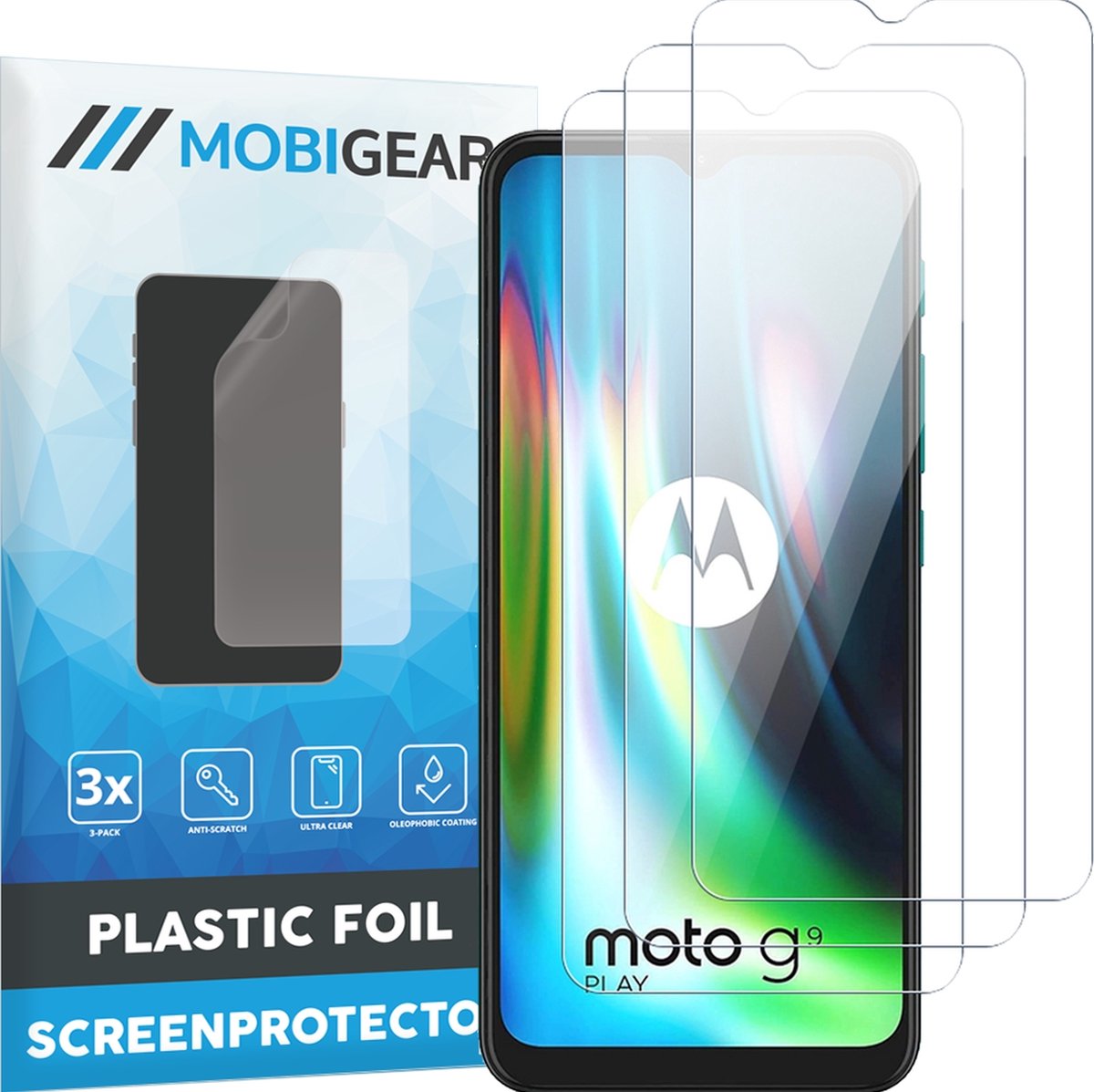 Mobigear Screenprotector geschikt voor Motorola Moto G9 Play | Mobigear Screenprotector Folie - Case Friendly (3-Pack)