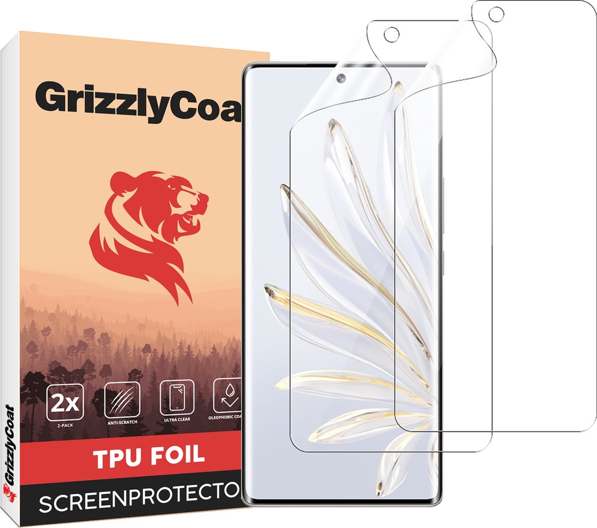 GrizzlyCoat - Screenprotector geschikt voor HONOR 70 Hydrogel TPU | GrizzlyCoat Screenprotector - Case Friendly + Installatie Frame (2-Pack)