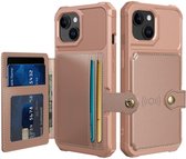 Portemonnee Hoesje Geschikt voor iPhone 15 - Back Cover met Pasjeshouder - Telefoonhoesje voor Pinpas - Kaarthouder op Achterkant - Case met Magneet voor Auto Houder Roze