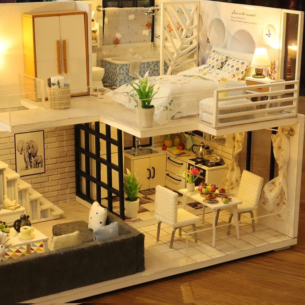 Poupée miniature en bois meubles de maison enfants villa adulte modèle kits  de construction pour enfants cadeau 3D en bois maison de poupée artisanale  jouets