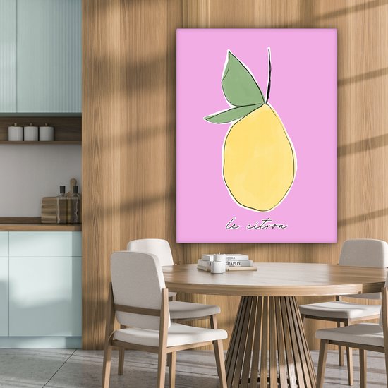 Canvas Schilderij Citroen - Fruit - Pastel - 90x120 cm - Wanddecoratie