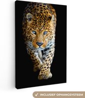 Canvas - Luipaard - Zwart - Dieren - Muurdecoratie - 20x30 cm - Schilderijen op canvas - Canvas doek