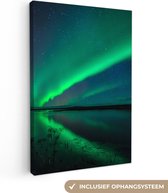 Canvas Schilderij Noorderlicht - IJsland - Sterrenhemel - Groen - Water - 20x30 cm - Wanddecoratie