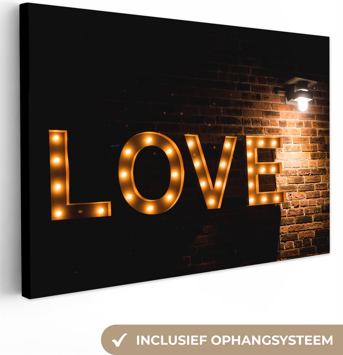 Canvas schilderij 60x40 cm - Wanddecoratie Quotes - Love - Gloeilamp - Liefde - Muurdecora