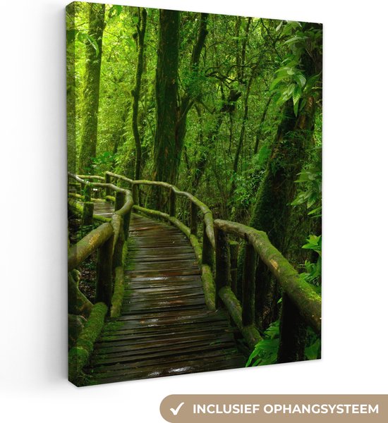 Toile - Peinture - Forêt - Arbres - Jungle - Chemin - Décoration murale Murale - Toile - 90x120 cm