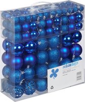Relaxdays kerstballen - set van 150 - kerstboom ballen - kunststof - mat en glanzend - blauw