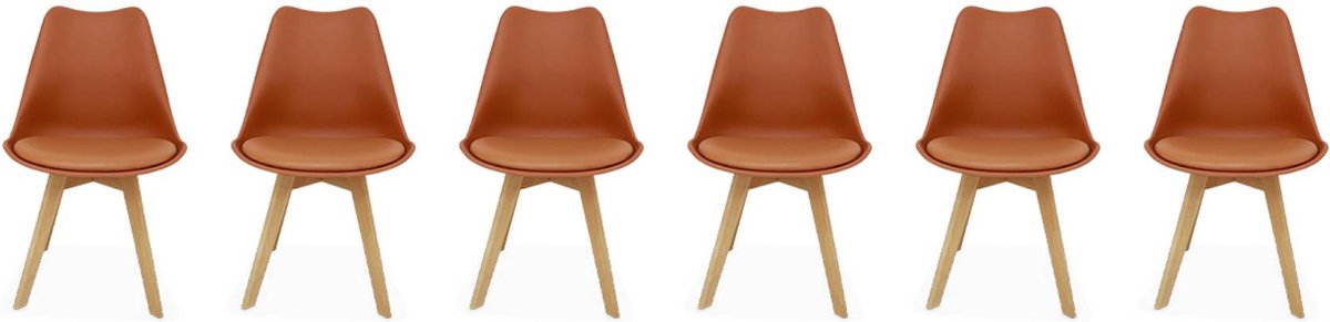 sweeek Set van 6 kuipstoelen met houten poten scandinavisch design - nils terracotta
