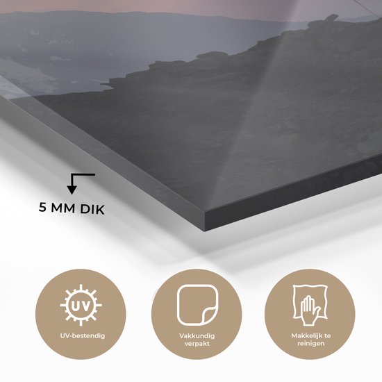 MuchoWow® Peinture sur verre 90x60 cm - Peinture sur verre acrylique - Deux alpinistes escaladent une montagne au lever du soleil - Photo sur verre - Peintures