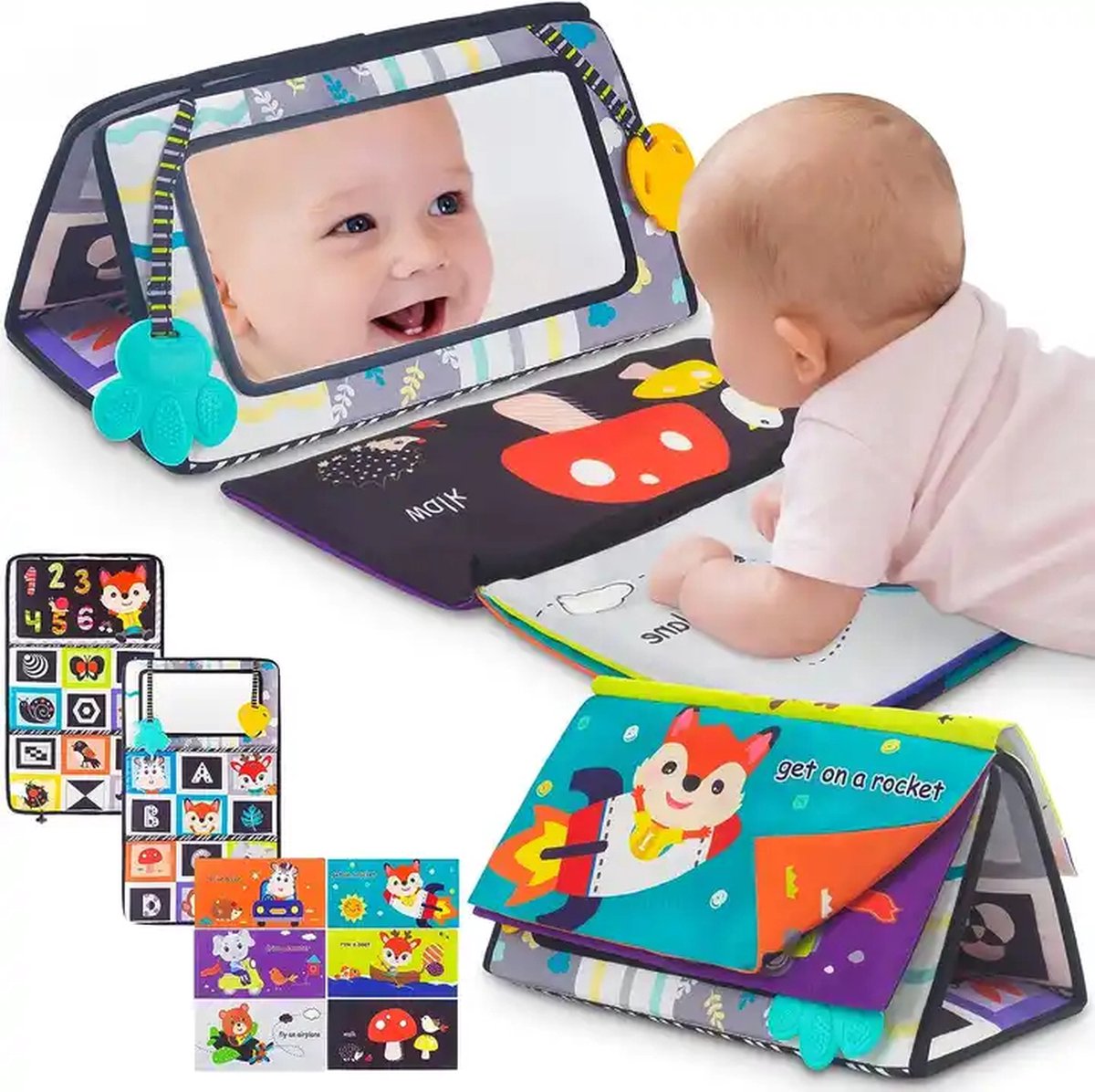 MontiPlay® Buiktrainer Baby - Buikligtrainer Baby - Sensorisch Speelgoed - Montessori Speelgoed - Baby Speelgoed 6 Maanden - Tummy Time - Educatief Speelgoed - Knisperboekje Baby